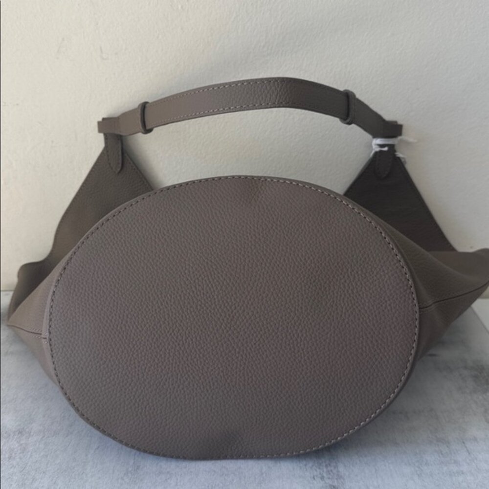 Viola Castellani Taupe Brown Leather Tote Hobo Unique Handbag W Oval Bottom - Picture 9 of 15